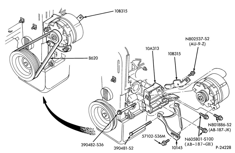 103.1 - DISTRIBUTOR AND IGNITION SYSTEM-Alternator mounting brackets - 4 cyl. 1.9L