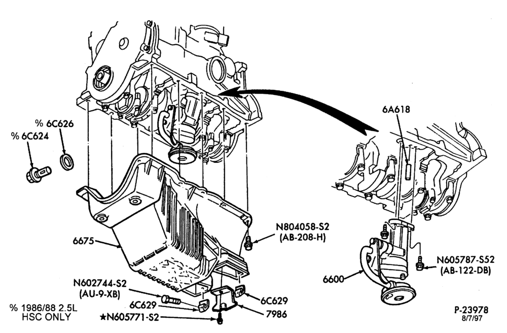 66 - 4 CYL. 2.3L (140 C.I.D.) HSC-Oil pan, pump and related parts