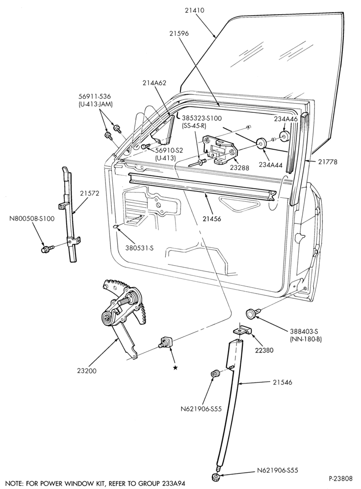 230 - BODY SIDES AND QUARTER-Window parts - front door - B/T 74