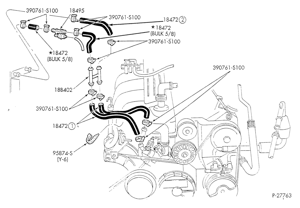 HEATER HOSES & TUBES-6 cyl. - 4.9L - w/A/C - w/o aux. heat-E - Page B