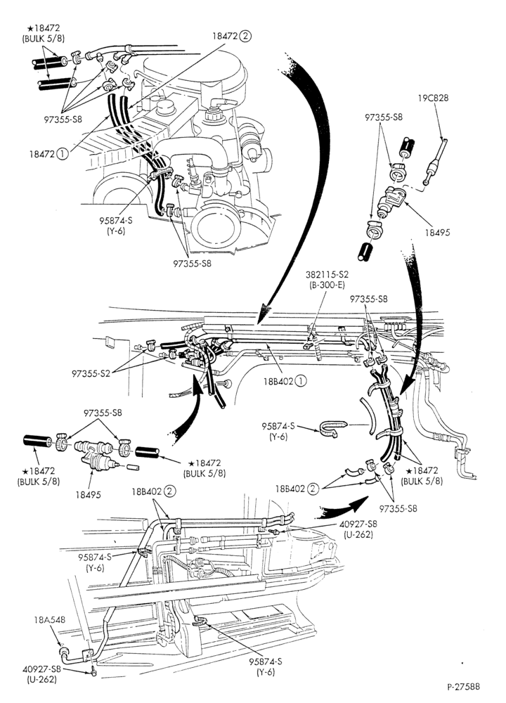 HEATER HOSES & TUBES-6 cyl. - 4.9L - w/aux. A/C - w/aux. heat-E