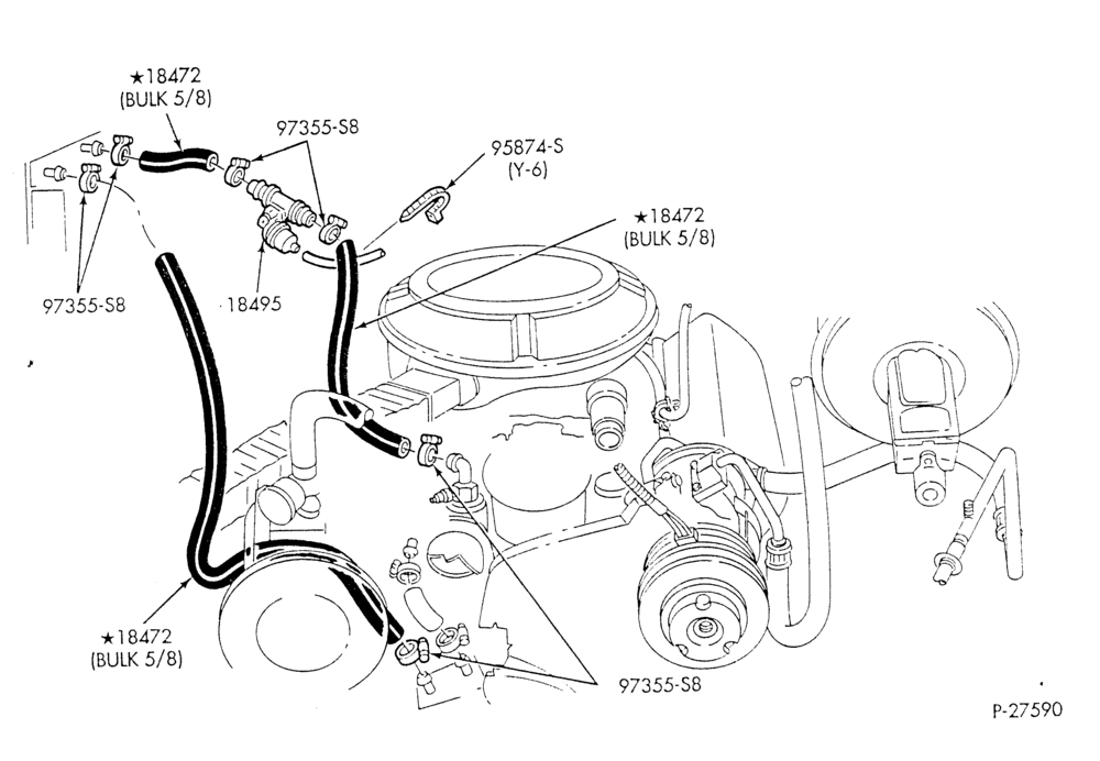 HEATER HOSES & TUBES-8 cyl. - 5.0L - w/A/C - w/o aux. heat - exc. California-E