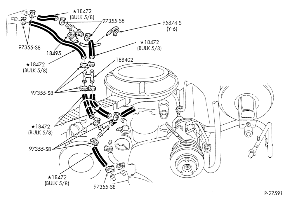 HEATER HOSES & TUBES-8 cyl. - 5.0L - w/A/C - w/o aux. heat - California-E