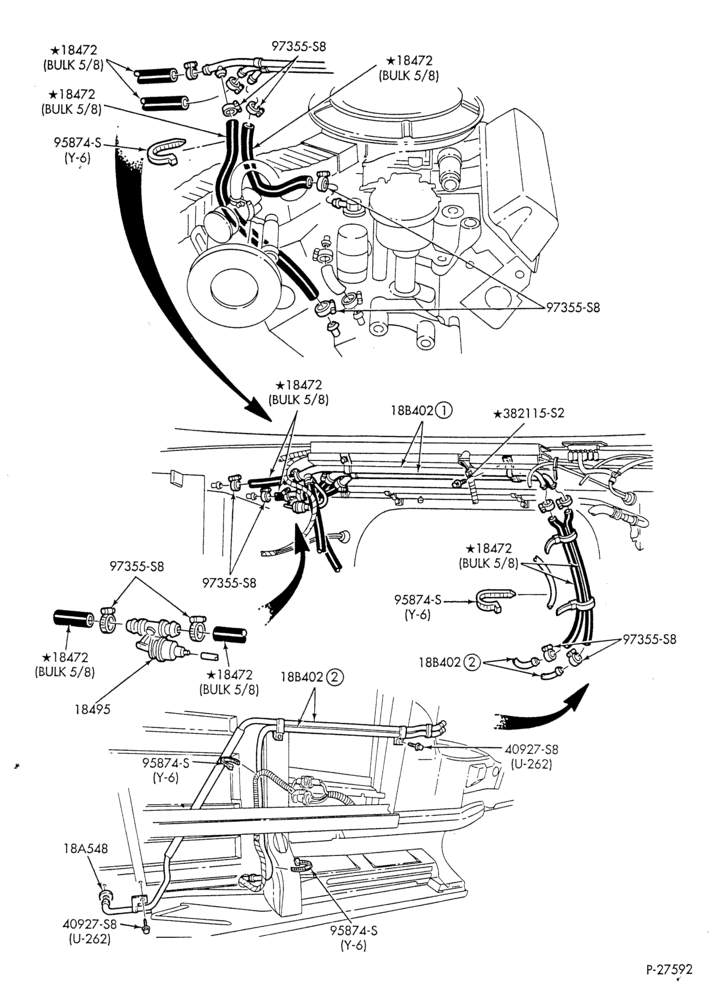 HEATER HOSES & TUBES-8 cyl. - 5.0L - w/o A/C - w/aux. heat-E