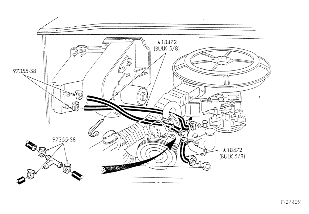 HEATER HOSES & TUBES-8 cyl. - 5.0L & 5.8L - w/o A/C - w/o aux. heat - California-E