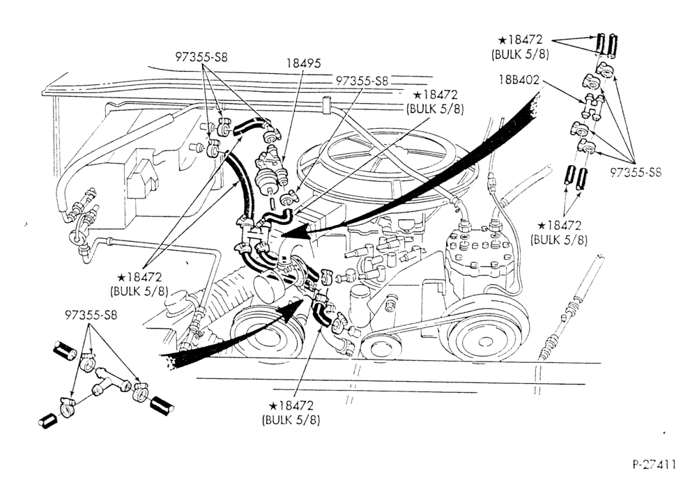 HEATER HOSES & TUBES-8 cyl. - 5.0L & 5.8L - w/A/C - w/o aux. heat - California-E