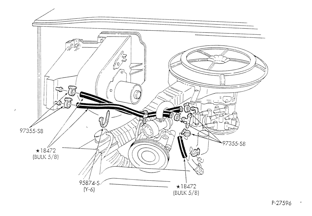 HEATER HOSES & TUBES-8 cyl. - 5.8L - w/o A/C - w/o aux. heat - California-E