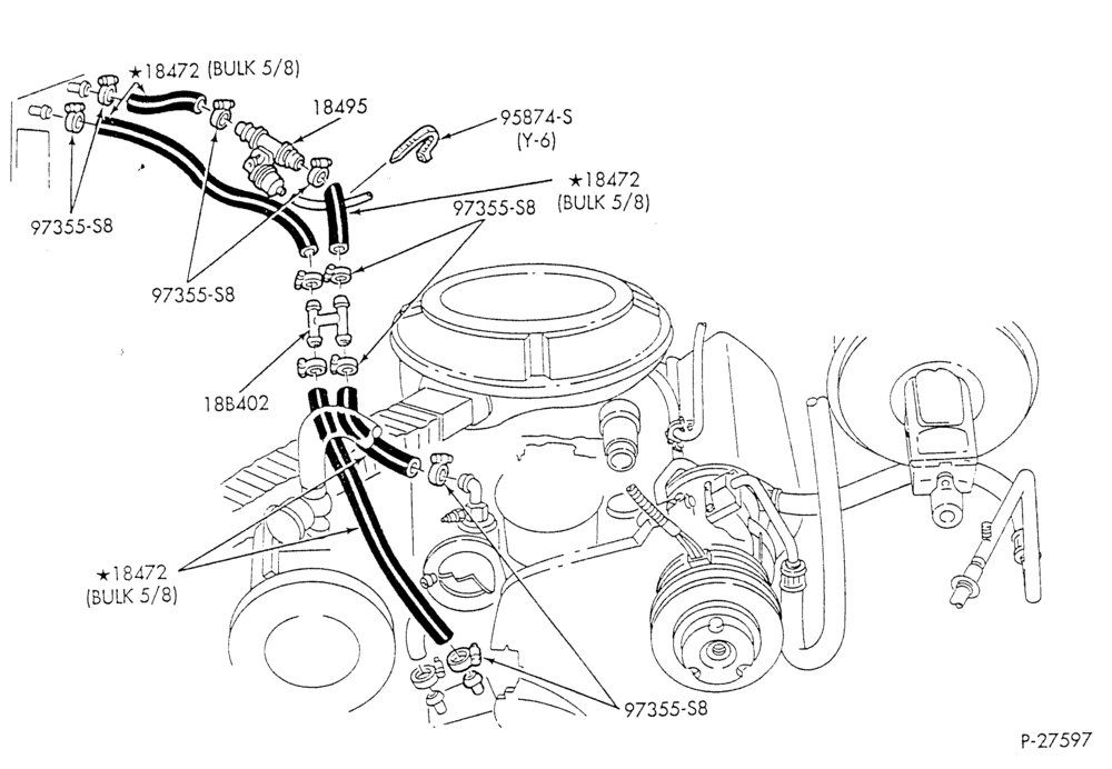 HEATER HOSES & TUBES-8 cyl. - 5.8L - w/A/C - w/o aux. heat - under 8500 G.V.W. - exc. California-E