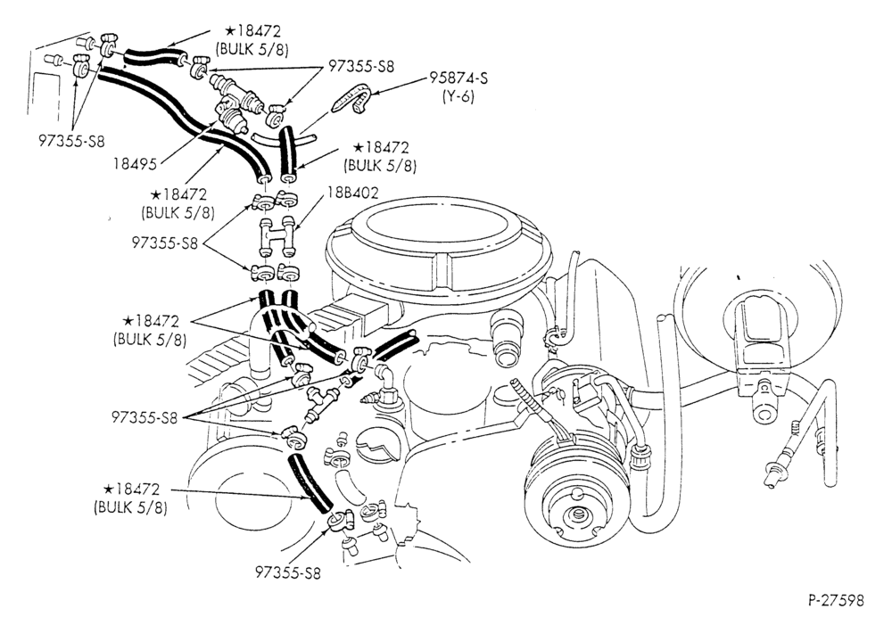 HEATER HOSES & TUBES-8 cyl. - 5.8L - w/A/C - w/o aux. heat - California-E