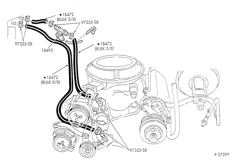HEATER HOSES & TUBES-8 cyl. - 5.8L - w/A/C - w/o aux. heat - over 8500 G.V.W. - exc. California-E