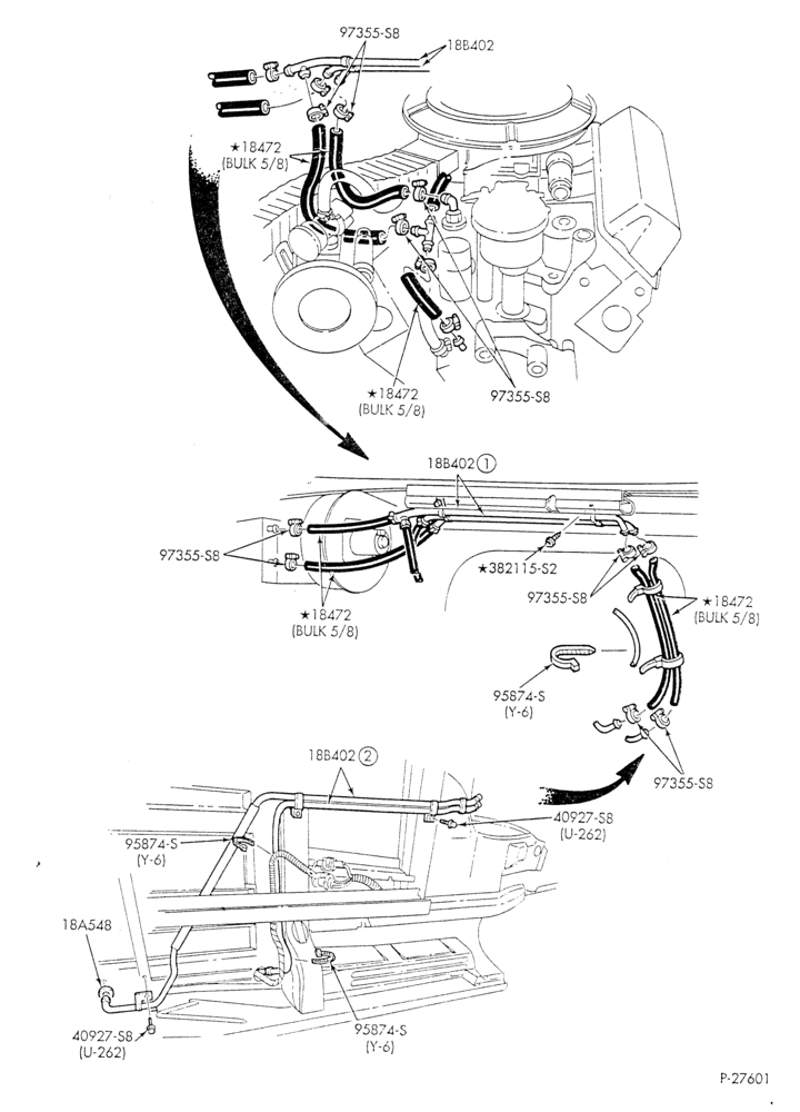 HEATER HOSES & TUBES-8 cyl. - 5.8L - w/o A/C - w/aux. heat - California-E