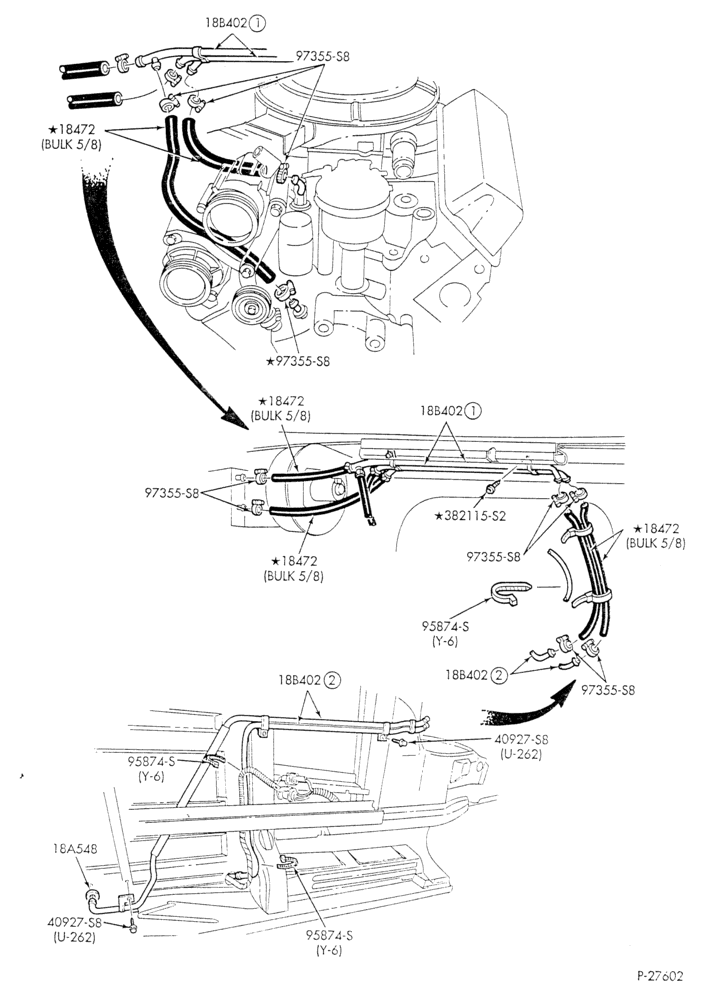 HEATER HOSES & TUBES-8 cyl. - 5.8L - w/A/C - w/aux. heat - exc. California-E