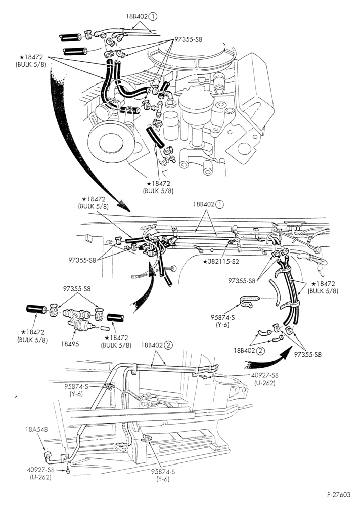 HEATER HOSES & TUBES-8 cyl. - 5.8L - w/A/C - w/aux. heat - California-E