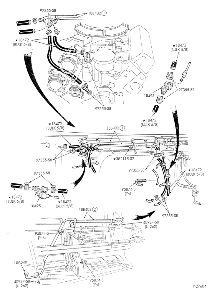 HEATER HOSES & TUBES-8 cyl. - 5.8L - w/aux. A/C - w/aux. heat - exc. California-E