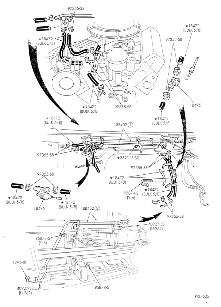 HEATER HOSES & TUBES-8 cyl. - 5.8L - w/aux. A/C - w/aux. heat - California-E