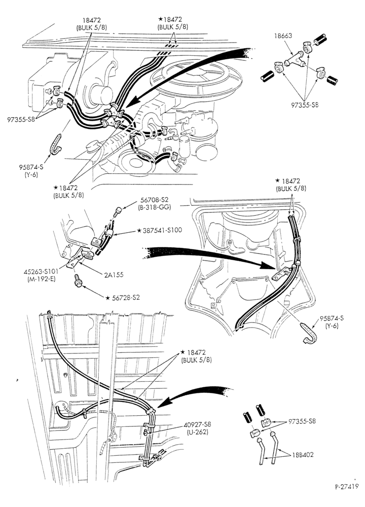HEATER HOSES & TUBES-8 cyl. - 5.8L - w/o A/C - w/aux. heat - exc. California - L.W.B.-E