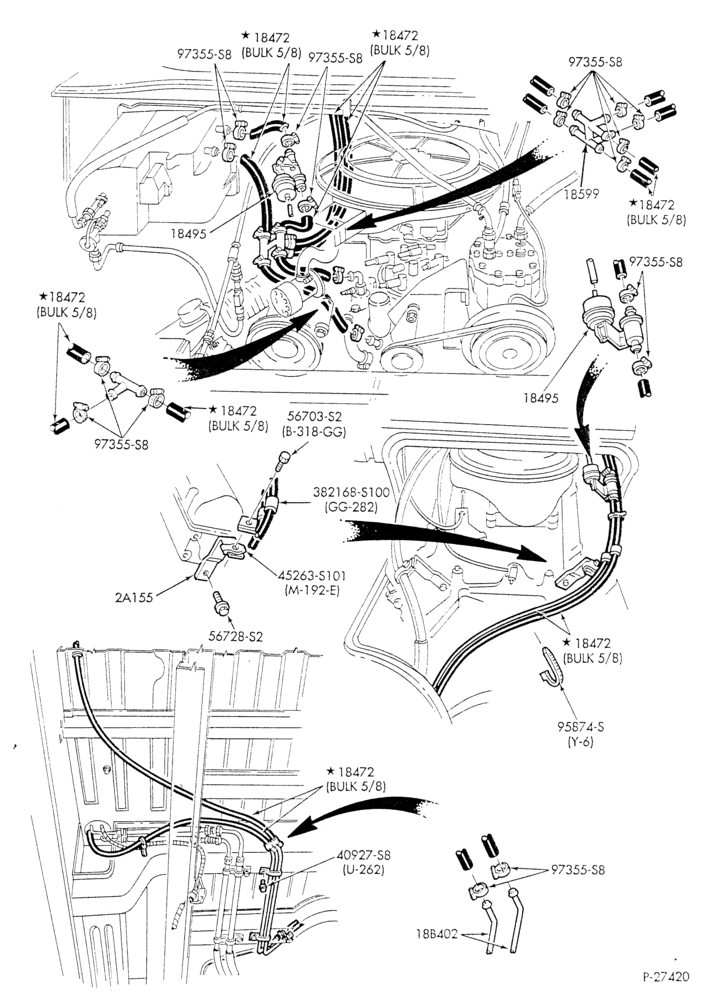 HEATER HOSES & TUBES-8 cyl. - 5.8L - w/aux. A/C - w/aux. heat - exc. California - L.W.B.-E