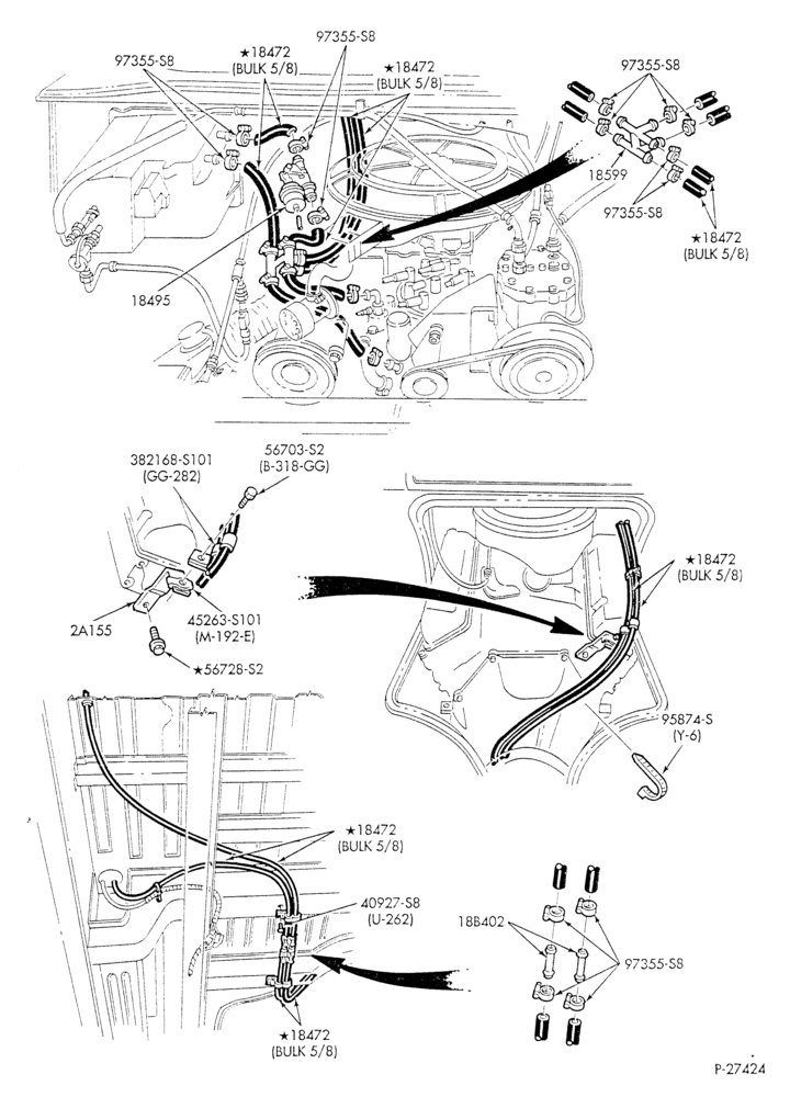 HEATER HOSES & TUBES-8 cyl. - 5.8L - w/A/C - w/aux. heat - exc. California S.W.B.-E