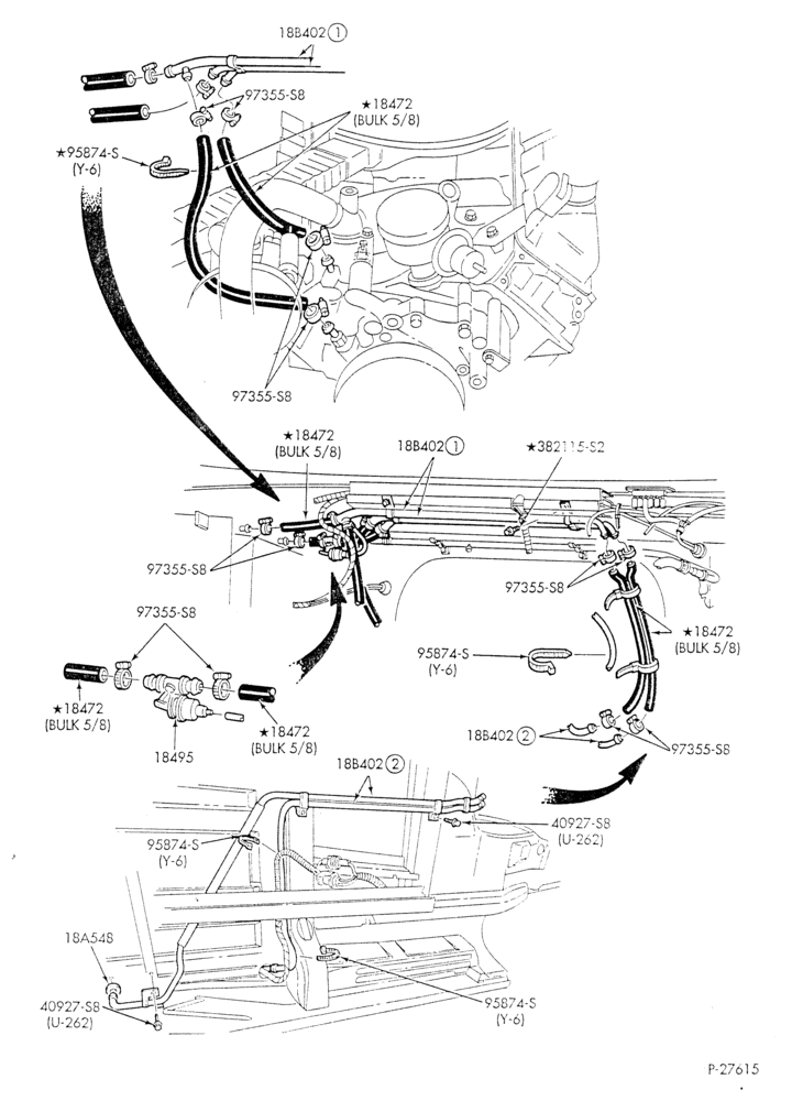 HEATER HOSES & TUBES-8 cyl. - 7.5L - w/A/C - w/aux. heat - California-E