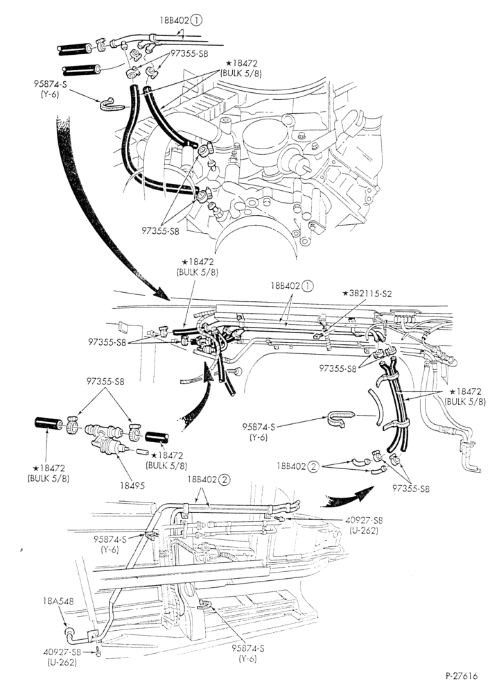 HEATER HOSES & TUBES-8 cyl. - 7.5L - w/aux. A/C - w/aux. heat - California-E