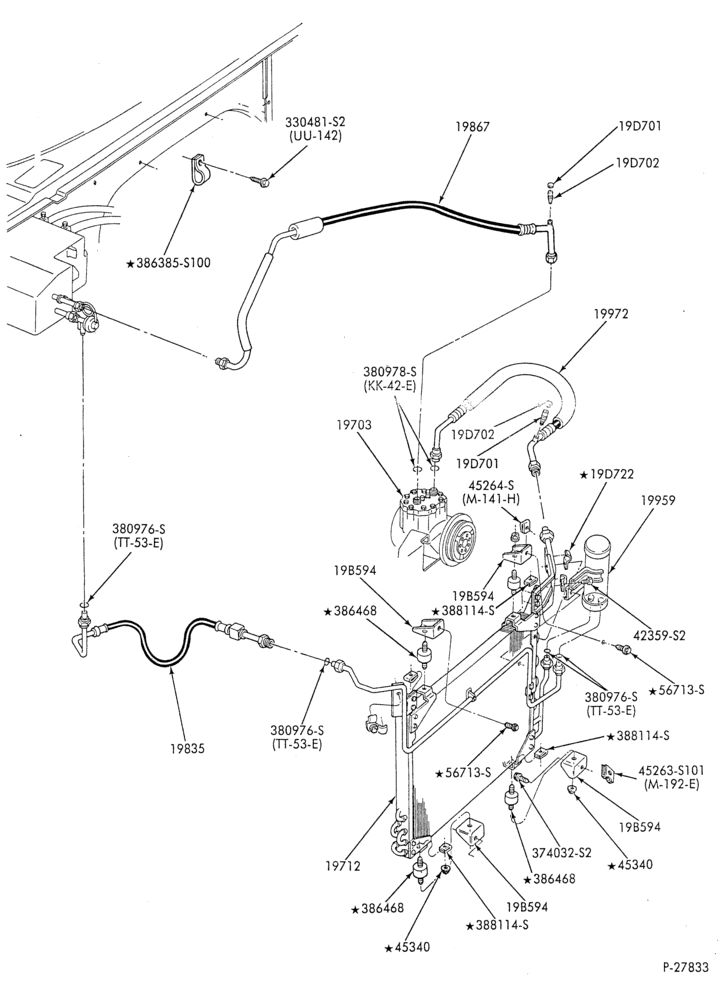 AC HOSES & TUBES-8 cyl. - 5.0L - w/o aux. A/C-E