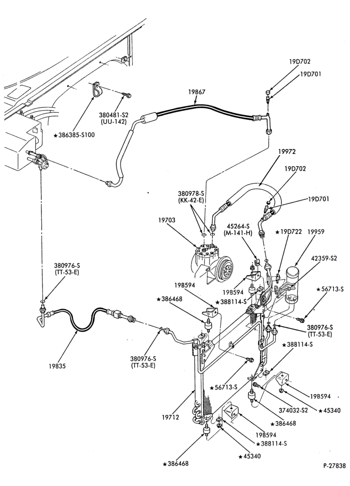 AC HOSES & TUBES-8 cyl. - 5.8L - w/o aux. A/C-E