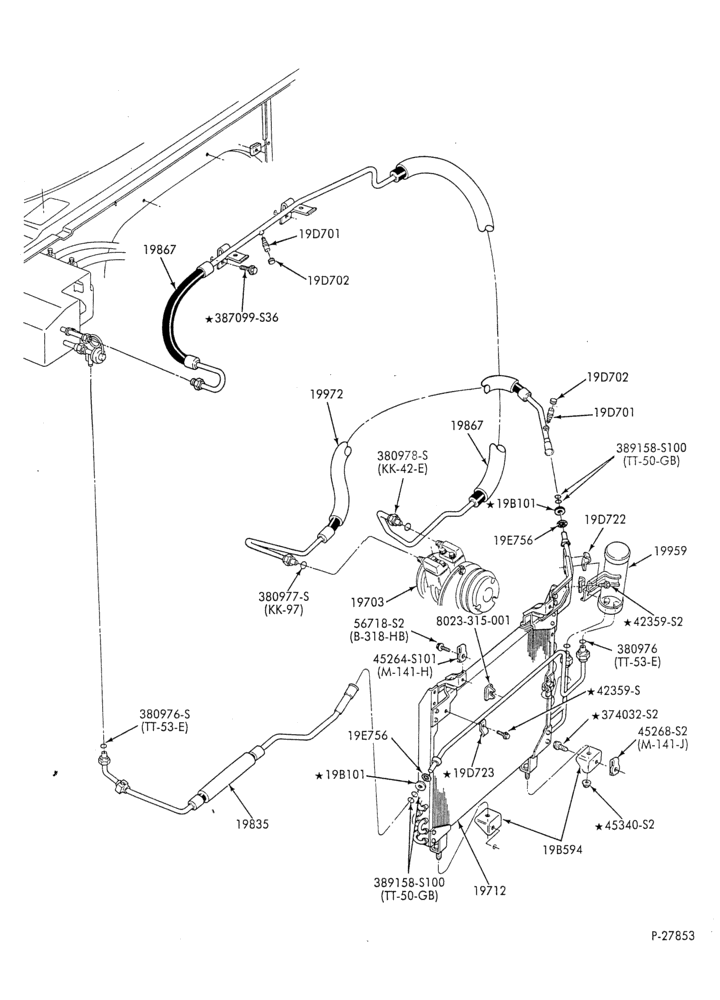AC HOSES & TUBES-6 cyl. - 4.9L - w/o aux. A/C-E
