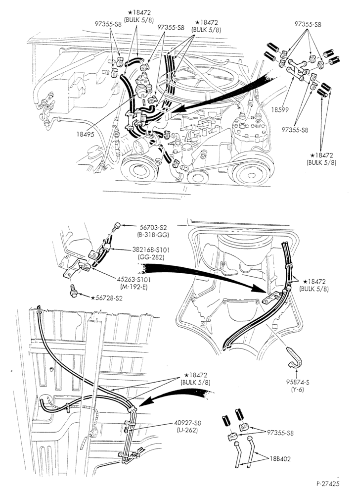 HEATER HOSES & TUBES-8 cyl. - 5.8L - w/A/C - w/aux. heat - exc. California - L.W.B.-E