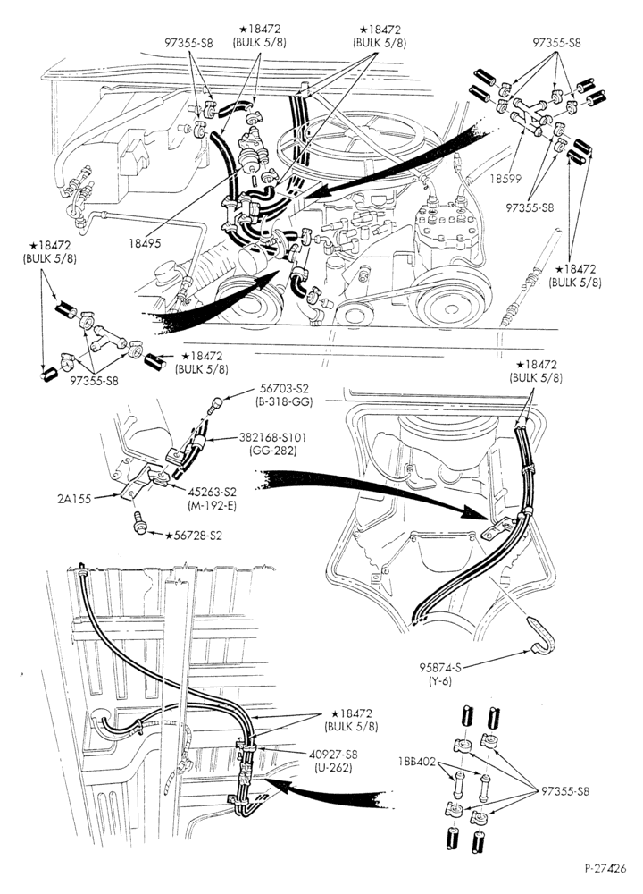 HEATER HOSES & TUBES-8 cyl. - 5.8L - w/A/C - w/aux. heat - California - S.W.B.-E