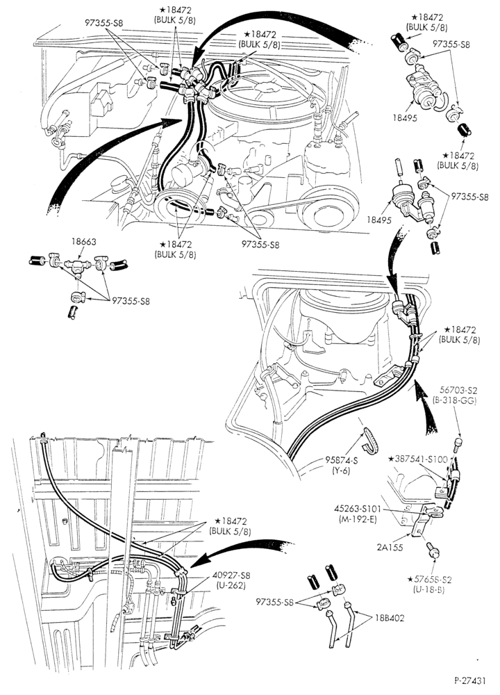 HEATER HOSES & TUBES-8 cyl. - 5.0L - w/A/C - w/aux. heat - exc. California - L.W.B.-E - Page B