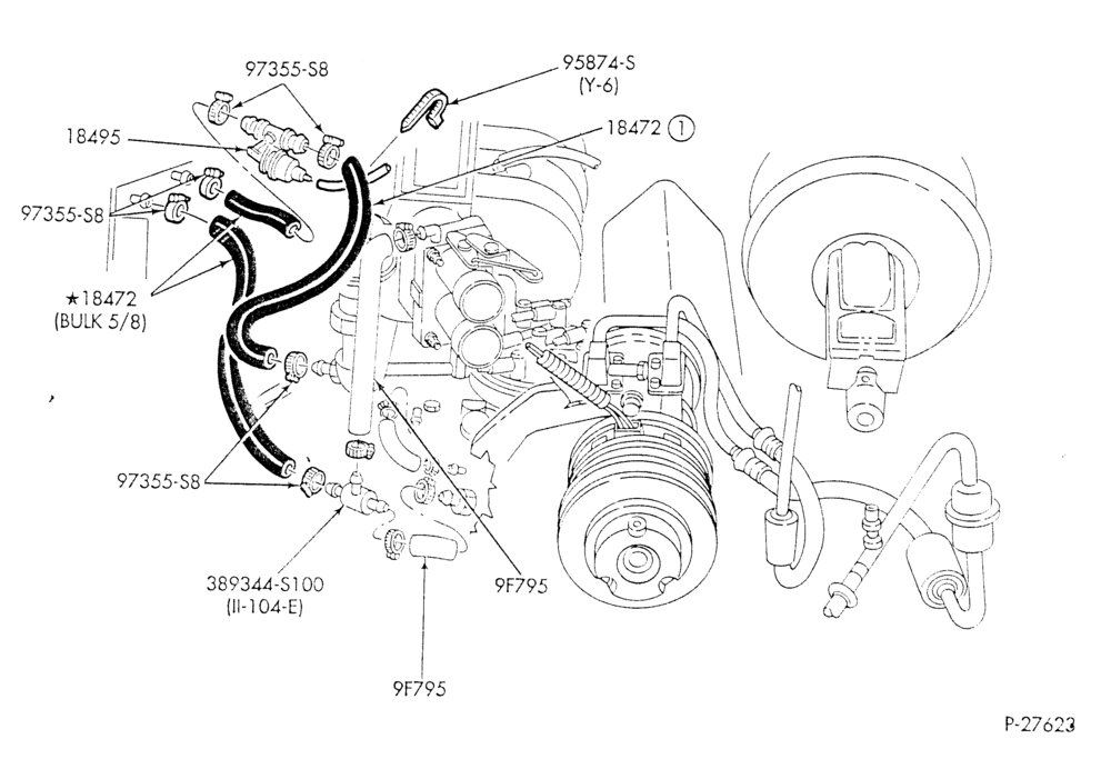 HEATER HOSES & TUBES-8 cyl. - 5.0L - w/A/C - w/o aux. heat-E