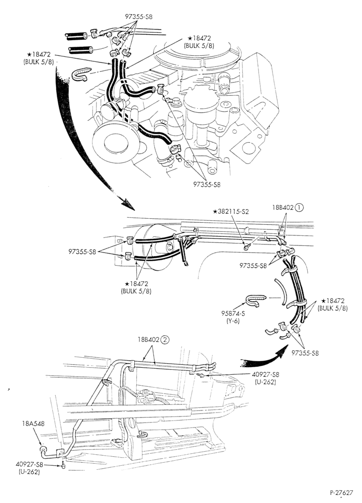 HEATER HOSES & TUBES-8 cyl. - 5.8L - w/o A/C - w/aux. heat - exc. California-E