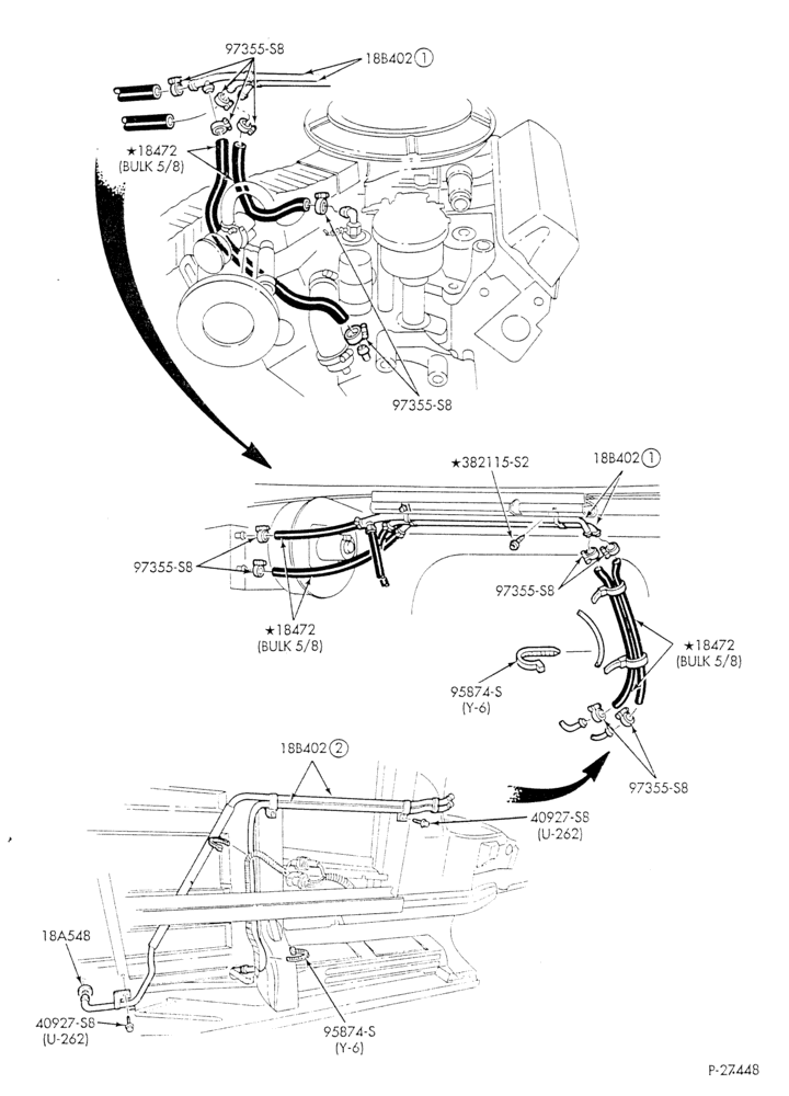 HEATER HOSES & TUBES-8 cyl. - 5.8L - w/o A/C - w/aux. heat - 4V eng. under 8500 G.V.W.-E