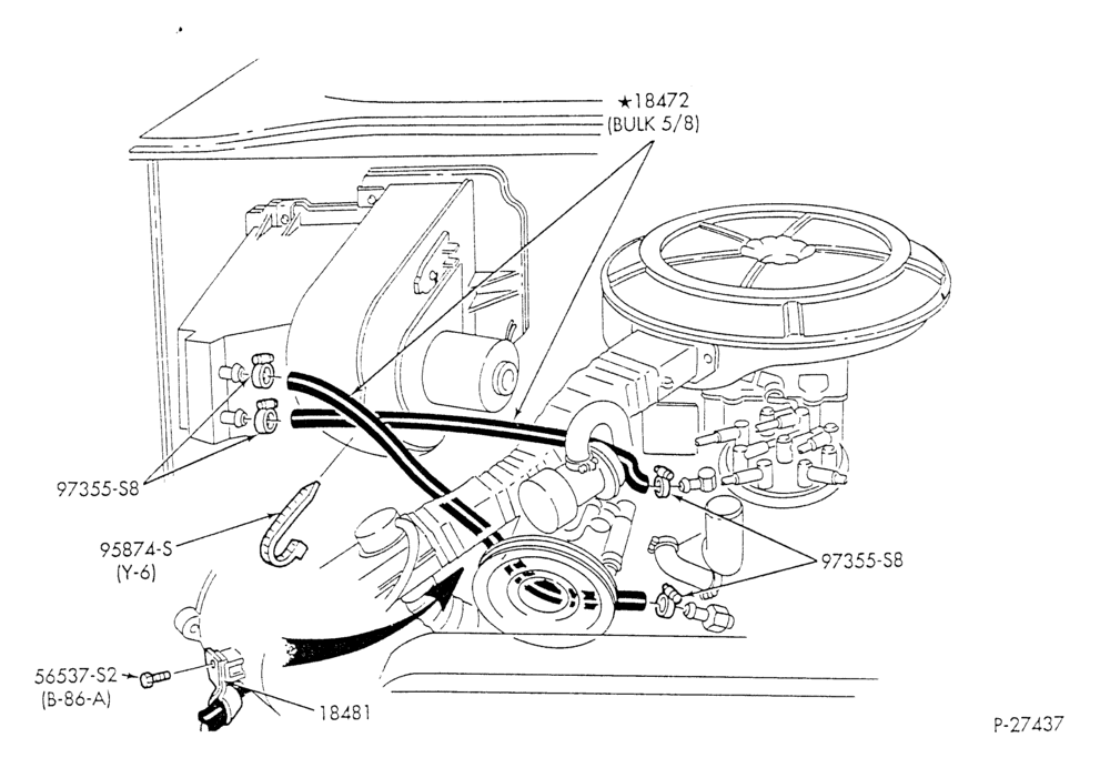 HEATER HOSES & TUBES-8 cyl. - 5.0L - w/o A/C - w/o aux. heat - exc. California-E