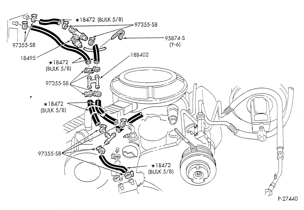 HEATER HOSES & TUBES-8 cyl. - 5.0L - w/A/C - w/o aux. heat - California-E