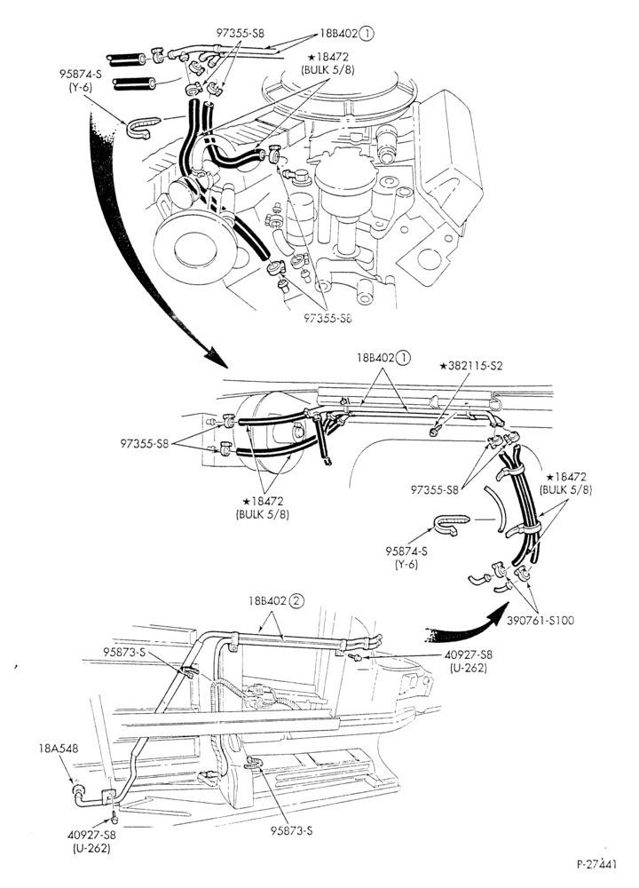 HEATER HOSES & TUBES-8 cyl. - 5.0L - w/o A/C - w/aux. heat - exc. California-E