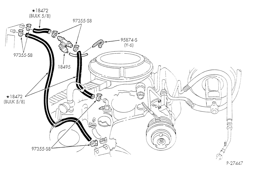 HEATER HOSES & TUBES-8 cyl. - 5.8L - w/A/C - w/o aux. heat - 2V eng. over 8500 G.V.W.-E - Page A