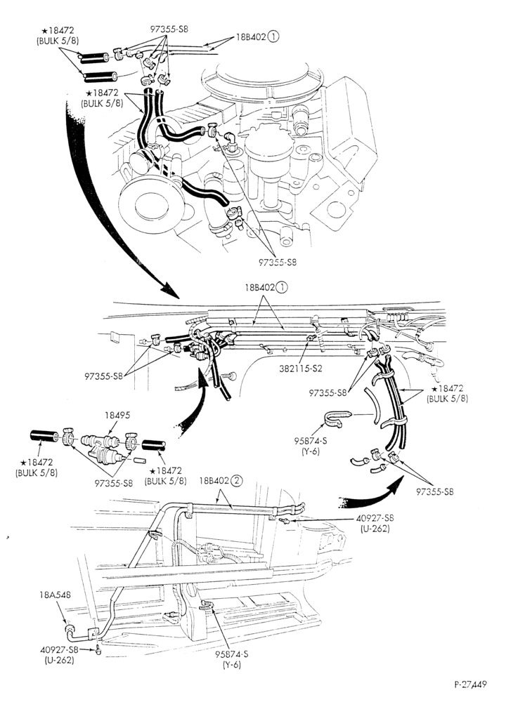 HEATER HOSES & TUBES-8 cyl. - 5.8L - w/A/C - w/aux. heat - 4V eng. under 8500 G.V.W.-E