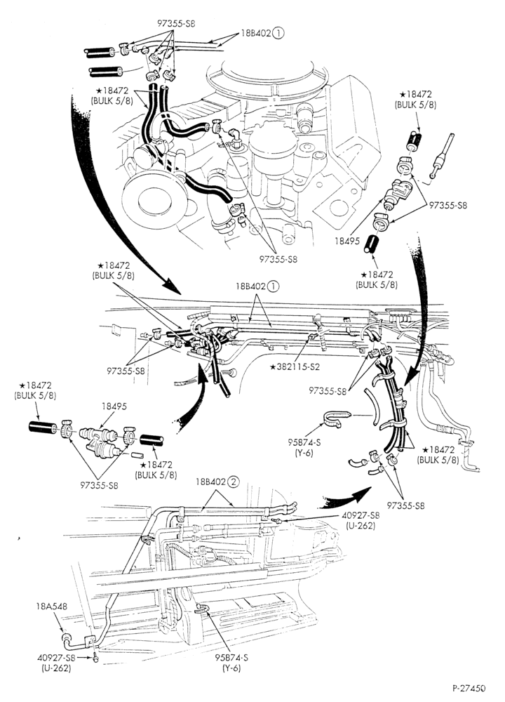 HEATER HOSES & TUBES-8 cyl. - 5.8L - w/aux. A/C - w/aux. heat 2V eng. over 8500 G.V.W.- 4V eng. under 8500 G.V.W.-E
