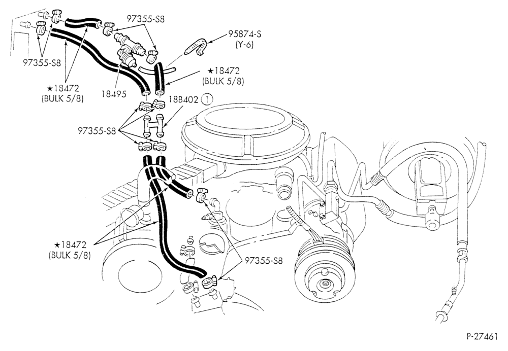 HEATER HOSES & TUBES-8 cyl. - 5.8L - w/A/C - w/o aux. heat - 4V eng. under 8500 G.V.W.-E
