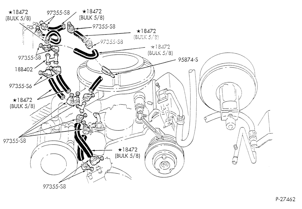 HEATER HOSES & TUBES-8 cyl. - 5.8L - w/A/C - w/o aux. heat - 2V eng. over 8500 G.V.W.-E - Page B