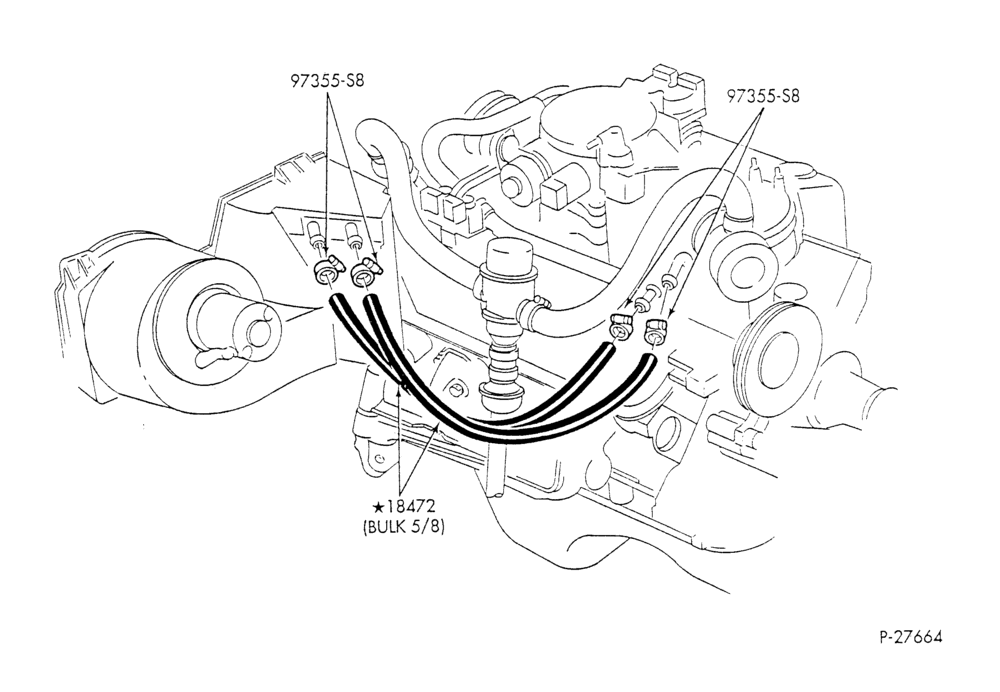 HEATER HOSES & TUBES-8 cyl. - 5.0L & 5.8L - w/o A/C - w/o aux. heat - California-F & U