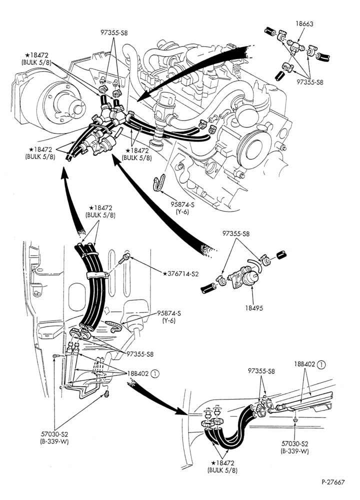 HEATER HOSES & TUBES-8 cyl. - 5.0L & 5.8L - w/o A/C - w/aux. heat - California-U