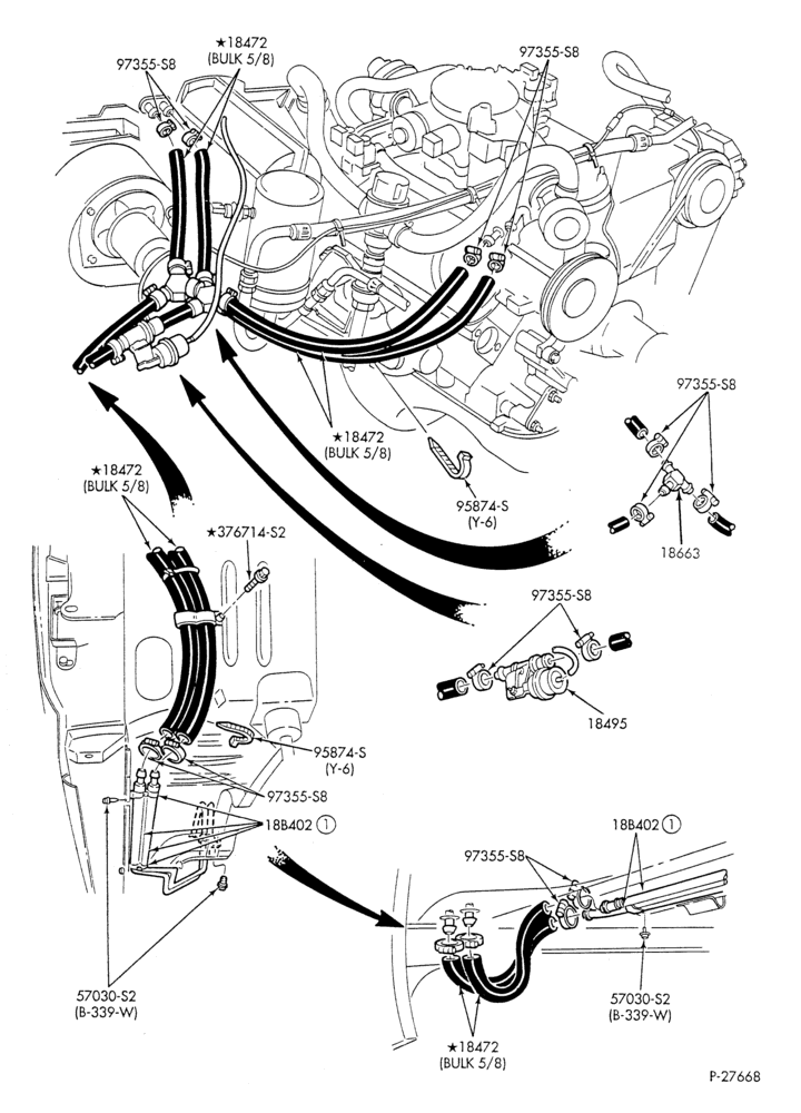 HEATER HOSES & TUBES-8 cyl. - 5.0L & 5.8L - w/A/C - w/aux. heat - California-U