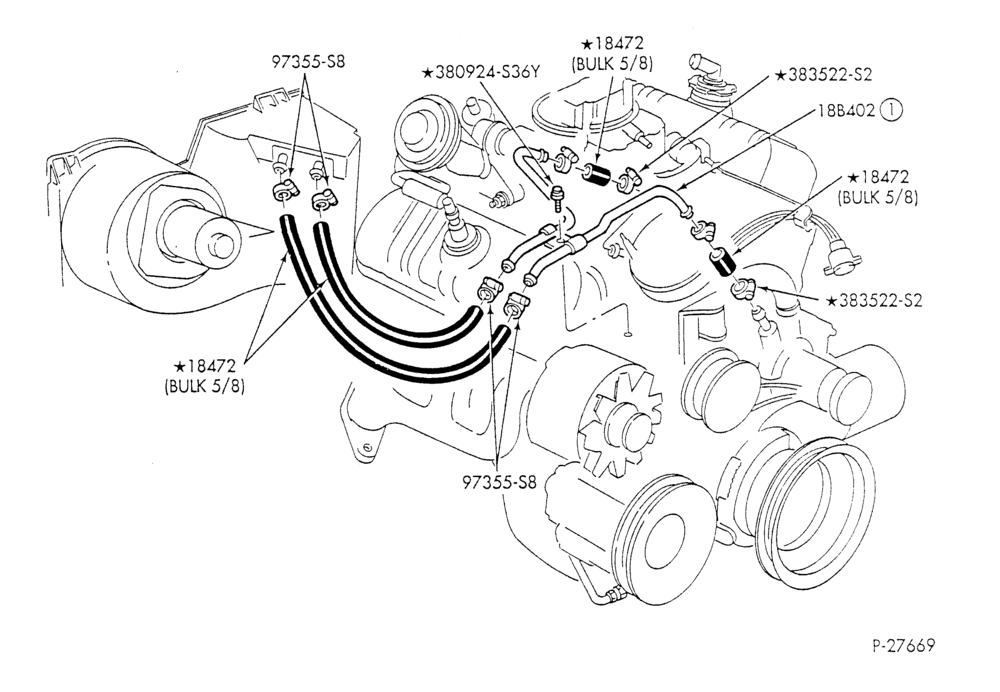 HEATER HOSES & TUBES-6 cyl. - 3.8L - w/o A/C-F & U