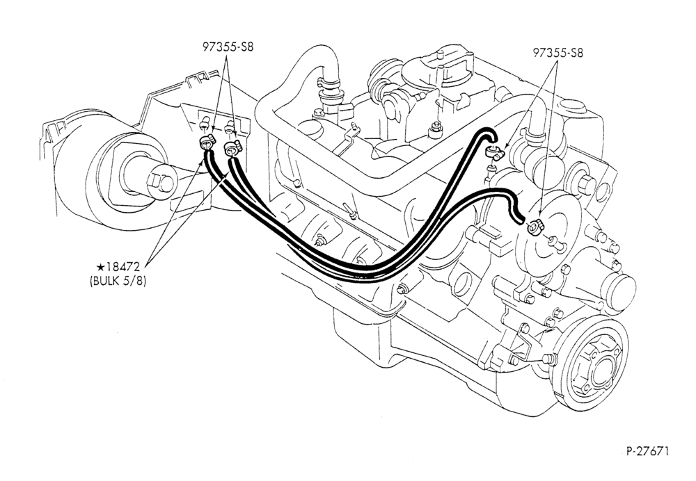 HEATER HOSES & TUBES-8 cyl. - 5.8L - w/o A/C - w/o aux. heat-F & U