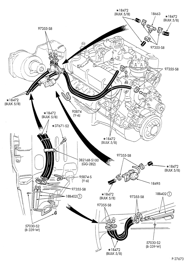 HEATER HOSES & TUBES-8 cyl. - 5.8L - w/o A/C - w/aux. heat-U