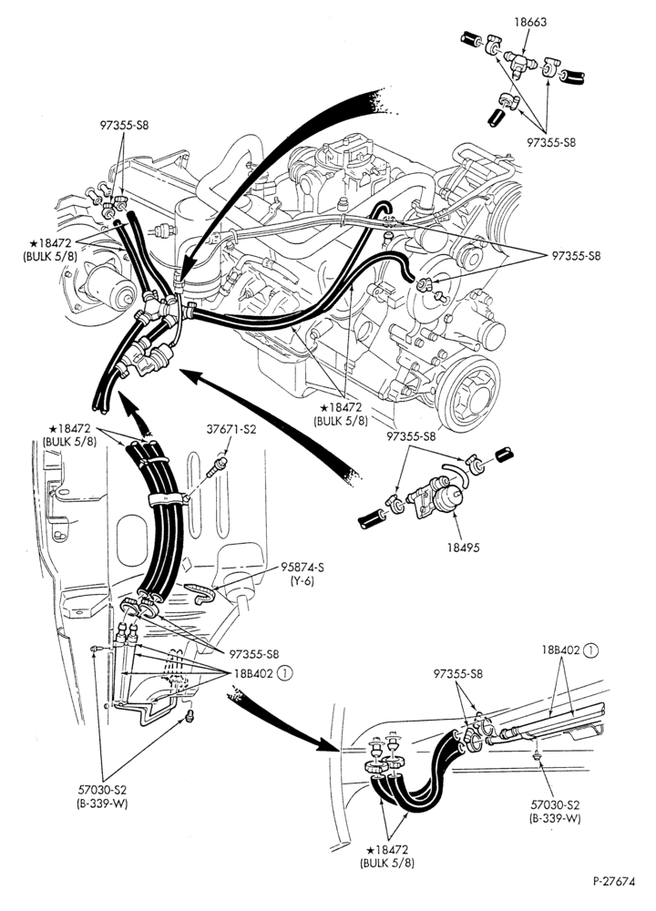 HEATER HOSES & TUBES-8 cyl. - 5.8L - w/A/C - w/aux. heat-U