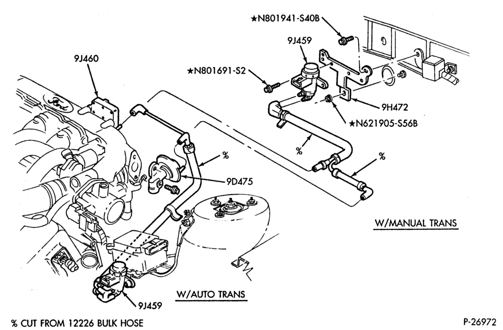 94.5 - 6 CYL. 3.2L - SHO - E (TAURUS)-Emission system - exhaust gas - recirculation (E.G.R.) - vacuum tubing