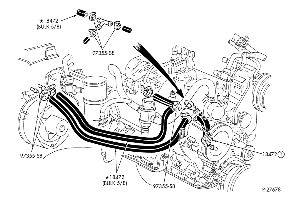 HEATER HOSES & TUBES-8 cyl. - 5.8L - w/A/C - w/o aux. heat - California-F & U